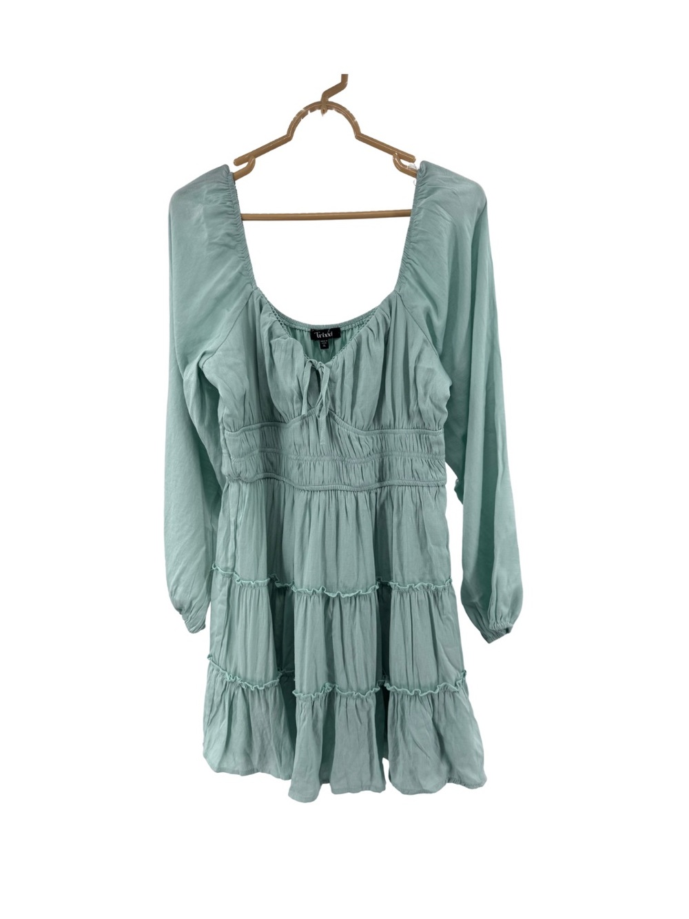 Trixxi light blue green Tiered Peasant Maxi Dress XL milkmaid mini new boho